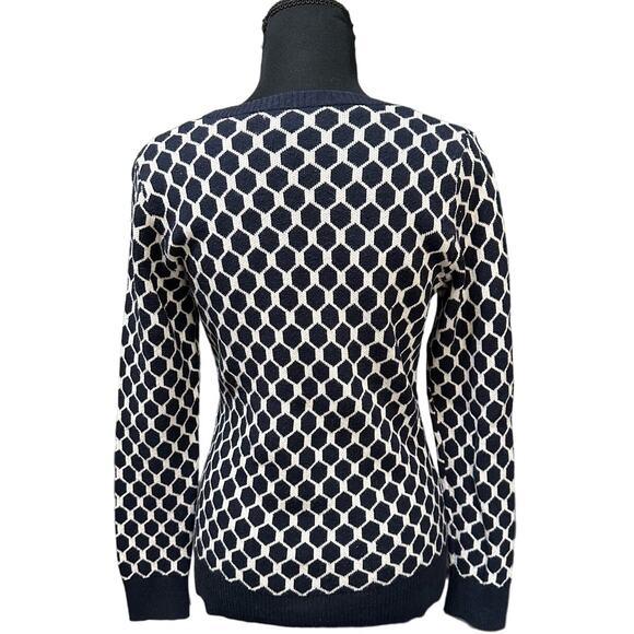 Banana Republic Navy and White Sweater Size M Geometric Print Nautical Crew Neck - Picture 3 of 7